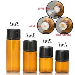 1ml 2ml 3ml 5ml Amber Glasses Bottle with Plastic Lid Insert Essential Oil Glass Vials Perfume Sample Test Bottles Ihsvw