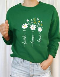 Women's Hoodies Faith Hope Love Daisy Butterfly Sweatshirt Christian Pullovers Religious Sweats Women Fashion Casual Clothes Aesthetic Top