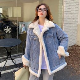 Women's Trench Coats 2023 Casual Thick Warm Blue Winter Coat Women Korean Style Autumn Lamb Wool Denim Jackets Snow Basic Female Outwear