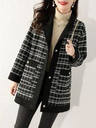 Womens Wool Blends Autumn Winter Vintage Women Black Patchwork Plaid Woolen Blazer Coat Single Breasted Female Jacket Fashion Korean Outerwear 231127