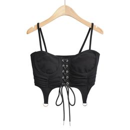 T-Shirt Summer cami tops women 2022 white crop top sexy black corset top cute lace up cami top fashion tube tops with suspender pothook