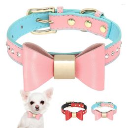 Dog Collars Cute Bowknot Collar PU Leather Puppy Cat Soft Padded Pet Chihuahua Necklace With Shining Diamond For Small Dogs Cats