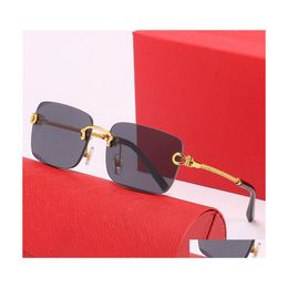 Sunglasses Mens Designer Leopard Head Composite Metal Rimless Optical Frame Classic Rec Square Luxury Gold Sunshade Sunglass Carti G Dhptt