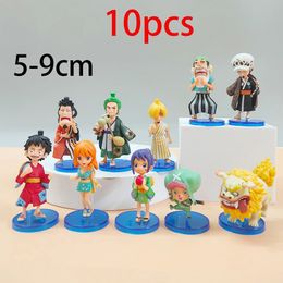 Pyjamas 10Pcsset Anime Figure Luffy Sanji Nami Zoro Chopper Frank Robin PVC Action Model Children Dolls Gift Toys 231127