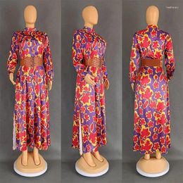Ethnic Clothing African Dress For Women High Waist Full Sleeve Robes Fashion Print Elegant Streetwear Africa Shirt Maxi Dresses Vestido 2024
