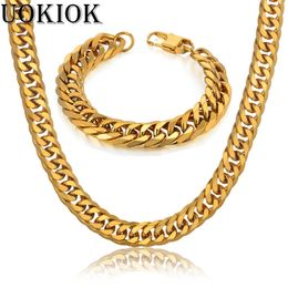 Wedding Jewellery Sets 14MM Mens Boys Miami Cuban Link Bracelet Heavy Thick Gold Colour Stainless Steel Hip Hop Necklace Chain Jewellery Sets 231127