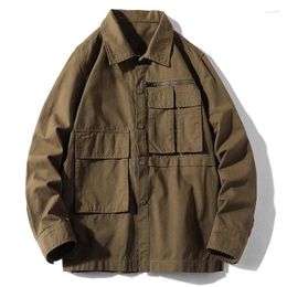 Men's Jackets 2023 Spring Autumn Men Cargo Shirt Trendy Korean Style Personality Multi-Pocket Tooling Streetwear Hip Hop Coats
