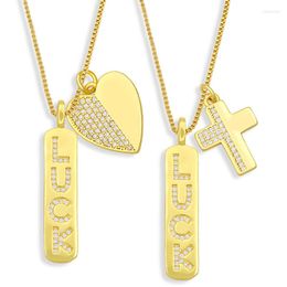 Pendant Necklaces FLOLA CZ Letter LUCK Necklace For Women Charms Jewelry Heart Cross Gold Plated Nkev75