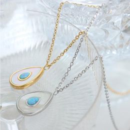 Pendant Necklaces Ins Fashion Stainless Steel Chain Jewelry Waterdrop Light Blue Opal Shell For Women Girls