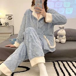 Women's Sleepwear Famale Coral Velvet Pajamas Women Winter 2024 Suit Flannel Thickened Warm Loungewear Home Clothing Sets Pijamas