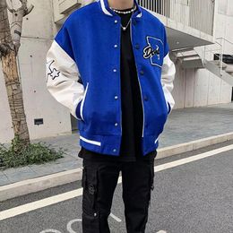 Jackets 2021 Vintage Hiphop College Jackets Mens Furry Stars letters Embroidery Color Block Harajuku Varsity Jacket Women Baseball Coats