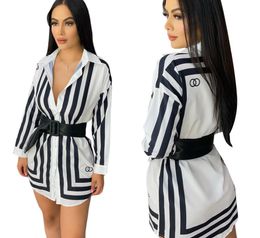 France spring summer Women's Casual classic blouses shirts single breasted black white Printed Vertical stripes clothes mid-length Shirts