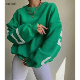 Green Hoodies Girl Sweatshirts Casual Letters Print Sweatshirt Women Fashion Long Sleeve Loose Y2k Streetwear Autumn Winter Lady