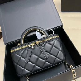 Womens Designer Top Handle Vanity Box Tote Bags With Mirror Gold Metal Hardware matelasse Chain Crossbody Shoulder Cosmetic Case Designer Handbag