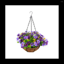 Decorative Flowers Artificial Hanging In Basket For Patio Lawn Garden Decor The Decoration Of Outdoors And Indoors-Purple