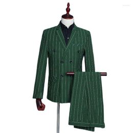 Men's Suits Retro Green Plaid For Men Classic Double Breasted Business Office Blazer Vest Pants Party Prom Banquet Gentleman 2XL