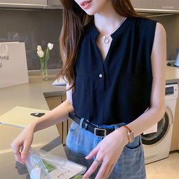 Women's Blouses Woman Fashion Deep O-Neck Loose Chiffon Shirt Female Solid Colour Blouse Vests Ladies Casual Hollow Lace Basic Tops G113