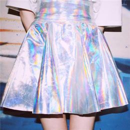 Skirts Sparkly Shiny Y2k Sexy Girl Silver High Waist Pleated Mini White 2023 Summer Korean Fashion A-line Short Skirt