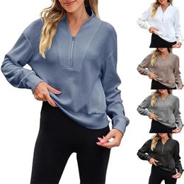 Women's Hoodies 2023 Winter Fashion Casual Knitted Sweatshirt Loose And Comfortable Waffle Zipper V-Neck Pullover Long Sleeve Top