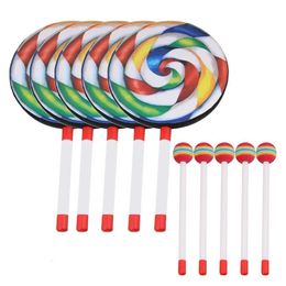 Keyboards Piano 5Pack 8Inch Lollipop Drum with Mallet Rainbow Color Music Rhythm Instruments Kids Baby Children Playing Toy 231127