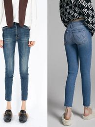Women's Jeans Slit Denim Pants 2023 High Waist Skinny Fashion Slim Solid Colour Casual Ankle-length