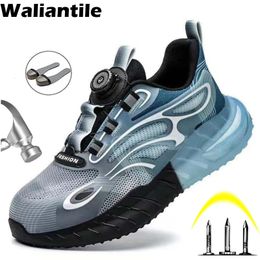 Boots Waliantile Men Safety Shoes Sneakers For Industrial Working Male Puncture Proof Antismashing Lace Free Work Footwear 231128