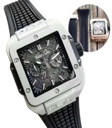 Titanium Mens watch 42mm Square Sports Quick release Rubber Strap Japan Quartz VK64 Movement Black date wheel Luminous wristwatch7301305