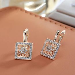 Dangle Earrings Wbmqda Elegant Square Full Zircon Drop For Women 585 Rose Gold Colour Luxury Ethnic Wedding Jewellery Accessories