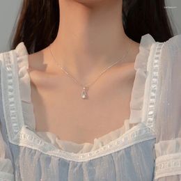 Pendants TrustDavis Real 925 Sterling Silver Fashion Sweet Water Drop Shiny CZ Clavicle Necklace For Women Wedding Party Jewellery DA2292