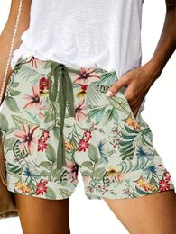 Women's Shorts Women's Boho Floral Print Tie Waist - Vacation Ready Elastic Drawstring Summer With Pockets