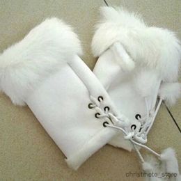 Children's Mittens Imitation Rabbit Hair Fashion Hand Warm Winter Half Finger Mittens Indoor Women's Wool Computer Typing Cold Gloves 36