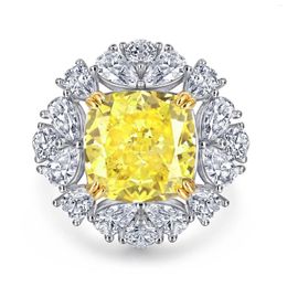 Cluster Rings Fashion Trend S925 Silver Inlaid 5A Zircon Retro Yellow Diamond Pear-shaped Ring Light Luxury
