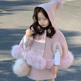 Jackets Korean Children's Clothing Girl's Small Fragrant Wind Woollen Coat Set 2023 Autumn And Winter Cape