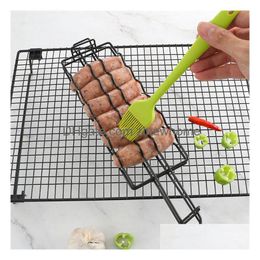 Bbq Tools & Accessories Bbq Tools Accessories Corn Barbecue Rack Sau Net Clip Steel Iron Basket Detachable Folding Portable Grilling M Dh7P4