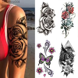 Tattoos Coloured Drawing Stickers Waterproof Temporary Tattoo Sticker 3D Lace Rose Flower Tattoos Line Lotus Body Art Arm Fake Sleeve Tatoo Women MenL231128