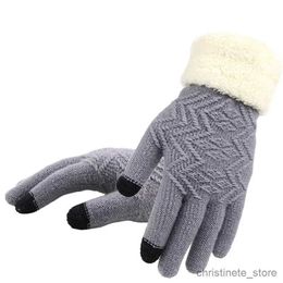 Children's Mittens Women's Winter Knitted Gloves Touch Screen Thicken Warm Full Finger Soft Stretch Female Mittens Ladies Guantes