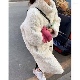 Women's Fur Faux Coat Women Winter Fall 2023 Lambswool Long Jacket Loose Warm Thicken Female Casual Oversized Sheep