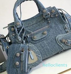 Hot Design Bag Sense Denim Velvet Three In One Handbag Rivet Locomotive Bags Versatile One Shoulder Crossbody Totes Lady Underarm Bag Fashion High Capacity
