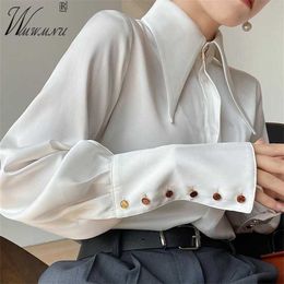 Women's Blouses Shirts Luxury Design Thin Blouses Satin Shirts Pointed Collar Women's White Blouse Fashion 2023 Spring Tops Long Sleeve Blusas Mujer P230427