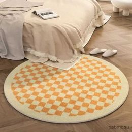 Carpets Checkerboard Pattern Round Rugs Anti Slip Soft Carpet Plush Floor Mat Washable Rug for Bedroom Living Room