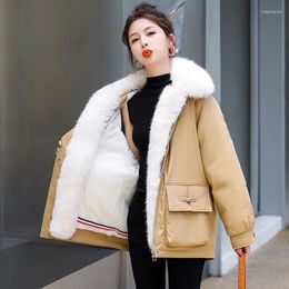 Women's Trench Coats 2023 Winter Plush Warm Women Jacket Korean Chic Big Fur Collar Puffer Parkas Ladies Casual Loose Down Cotton Coat