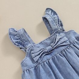 Girl Dresses Toddler Baby Denim Dress Ruffled Sleeveless A Line With Bow Jean Summer Cute Playwear