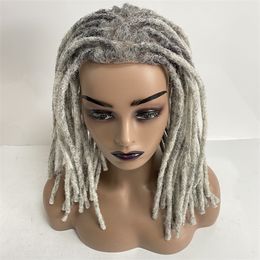 16 inches European Indian Virgin Human Hair Replacement 7x9 Grey Dreadlocks Mono Toupee for Black Men