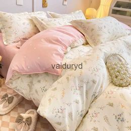 Bedding sets Ink Wash Flower Set Bed Sheet cases Duvet Cover Flat For Girls Elegant Pink Floral Linenvaiduryd