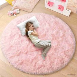 Carpets 100/120CM Round Rug Fluffy Soft Area Rugs for Kids Girls Room Princess Castle Plush Shaggy Carpet Cute Circle Rug for Home Decor
