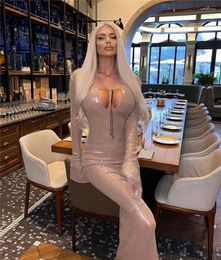 Casual Dresses Long Sleeve Sequins Glitter Women Dress Sexy V Neck Backless Sheath Outfits Fashion Celebrity Party Nightclub Maxi
