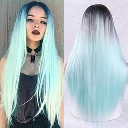 Synthetic Wigs Highlight Dyeing Gradient Multi-color Long Straight Hair High-temperature Silk Synthetic Fibre Wig Headband Wig for Women Wigs