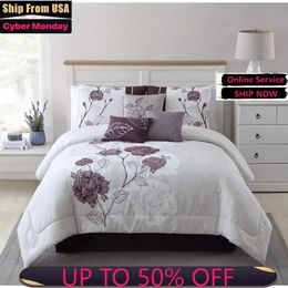 Bedding sets 7 Piece Plum Roses Comforter Set King Quilt Cover Bedroom Bed Sets 231128