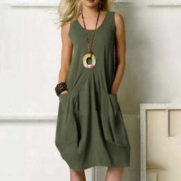 Spring And Summer Cotton Casual Dresses Linen Asymmetric Hem Solid Colour Loose