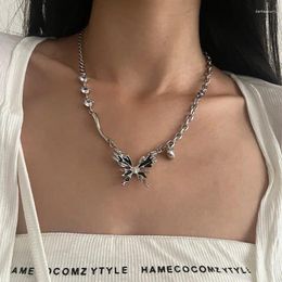 Pendant Necklaces Metal Silver Black Colour Butterfly For Women Fashion Simple Jewellery Accessories Trendy Fine Clavicle Chain